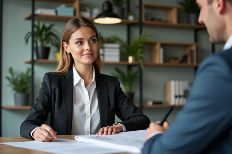 Jeune femme entrepreneure en réunion dans un bureau moderne